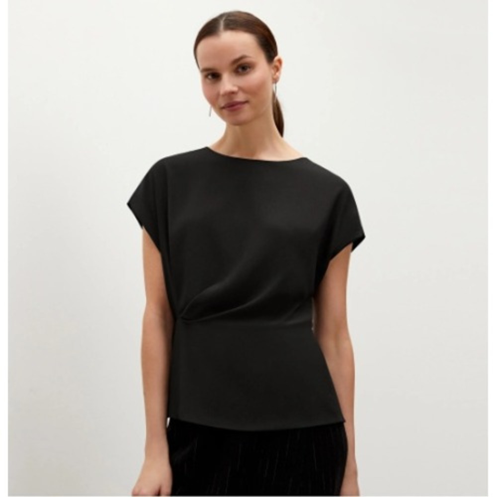 M.M.LaFleur The Nejvi Top‎ Black Drape Peplum Blouse Minimalist Neutral XL